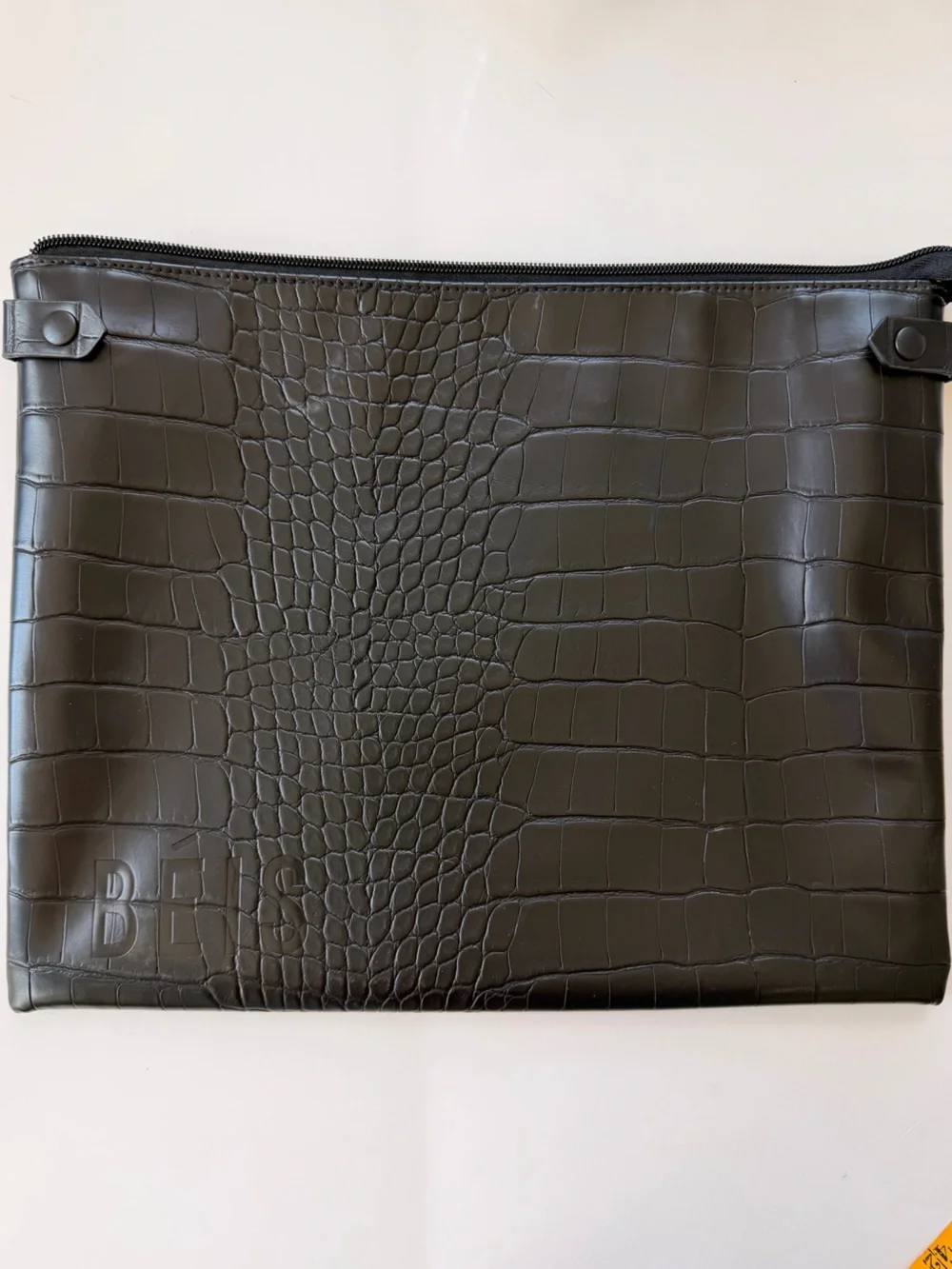 Beis Faux Leather Black Croc-Embossed Laptop Full Zip Pouch Travel Sleeve